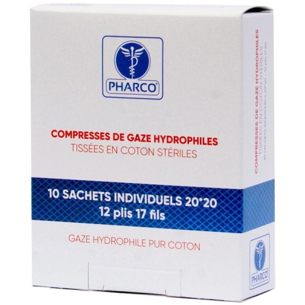 PHARCO. COMPRESSE STÉRILE HOSPITALIÈRE 10 x 10cm/ Sachet de 10 / Carton de 80